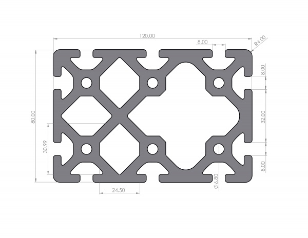 Aluminum profile 120x80 Heavy groove 8 I type